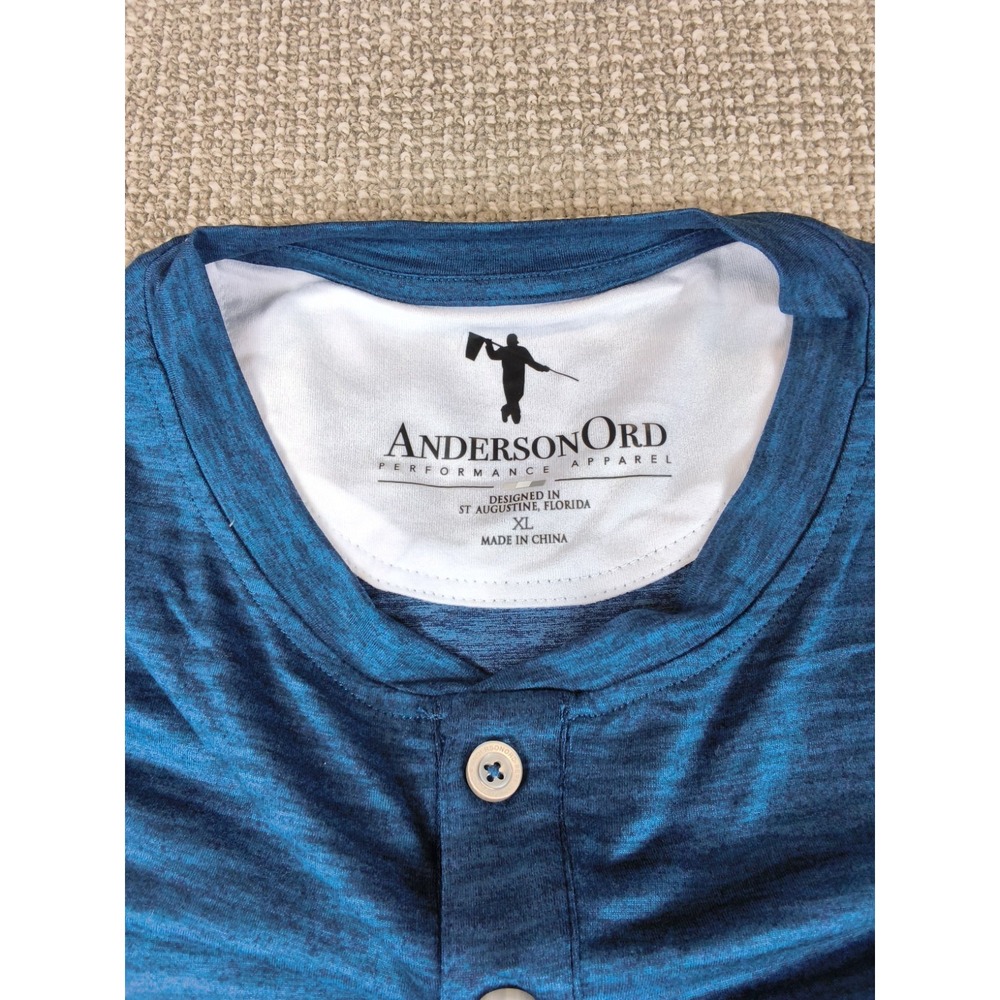 AndersonOrd Performance Henley Long Sleeve Shirt Blue Space Dye Mens XL
